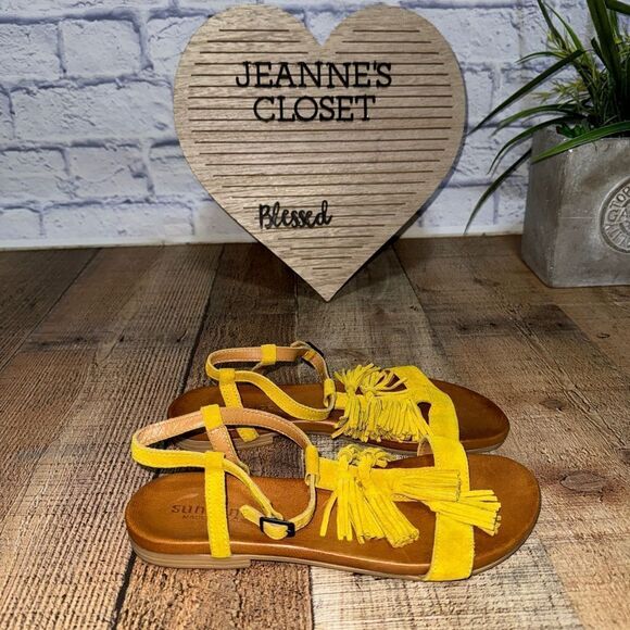 Sundance Yellow Suede Tassel Boho Strappy Sandals Size EU 37 US 6.5 - Picture 4 of 8